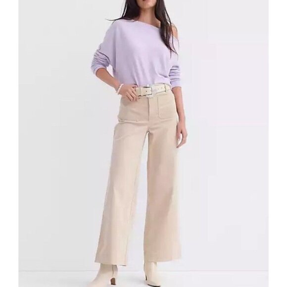 LOFT The Palmer Wide Leg Khaki Pants Cream Women's Size 12 High Rise Stretchy - Picture 1 of 11